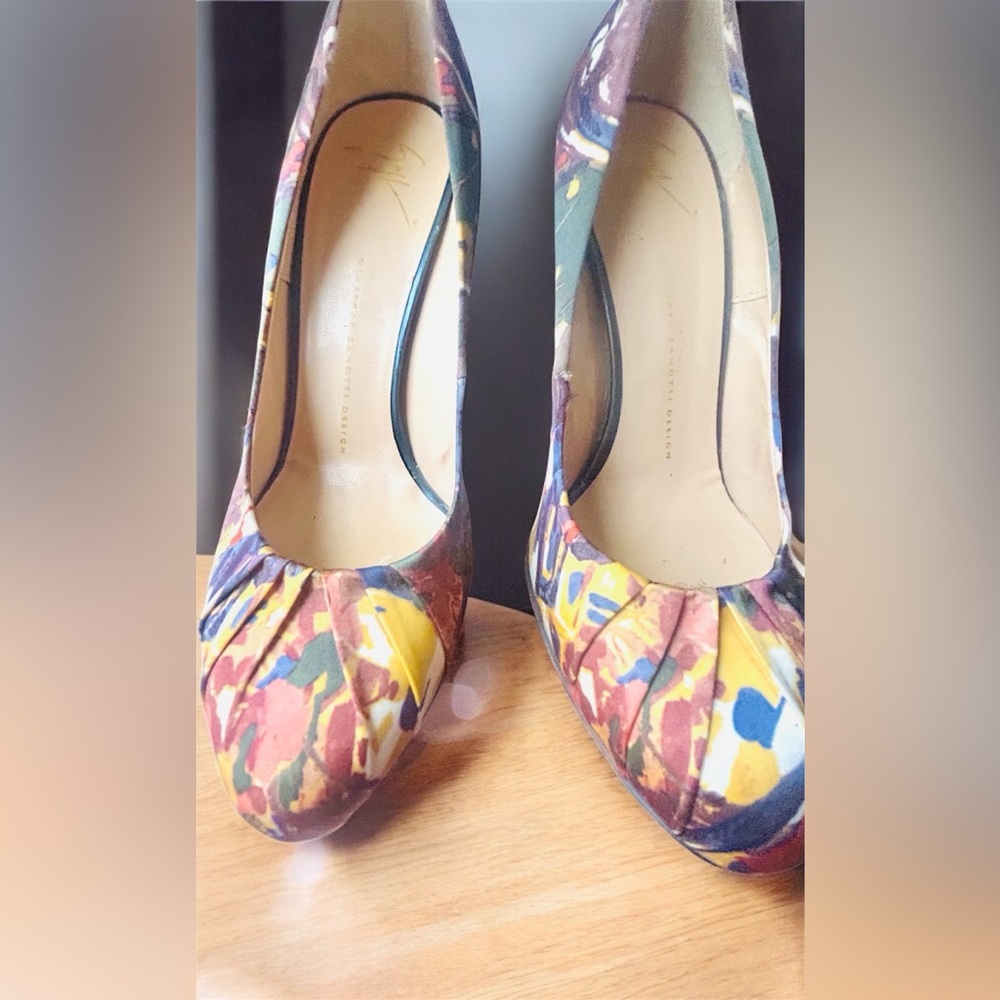 Giuseppe Zanotti Floral Multicolor Satin Heels 9.5 - Picture 5 of 16